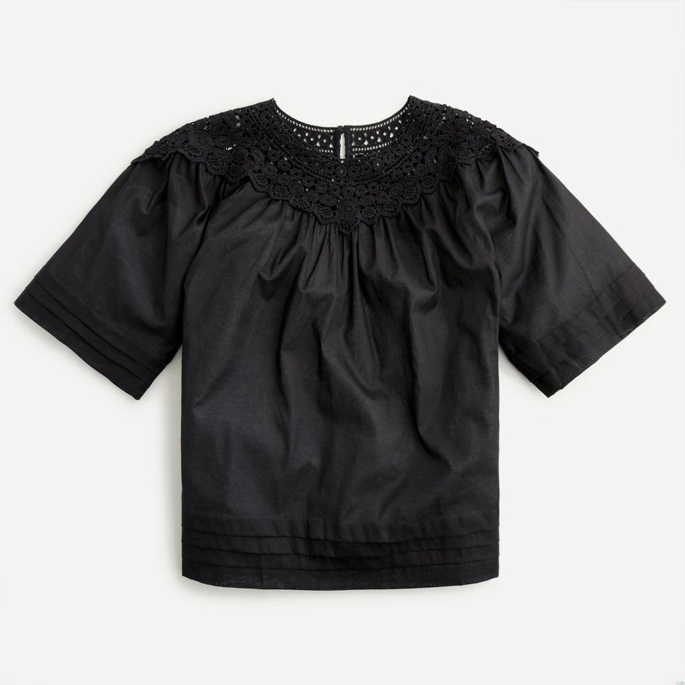 J. Crew NWT Women's Crochet Top in Cotton Voile - Black‎
